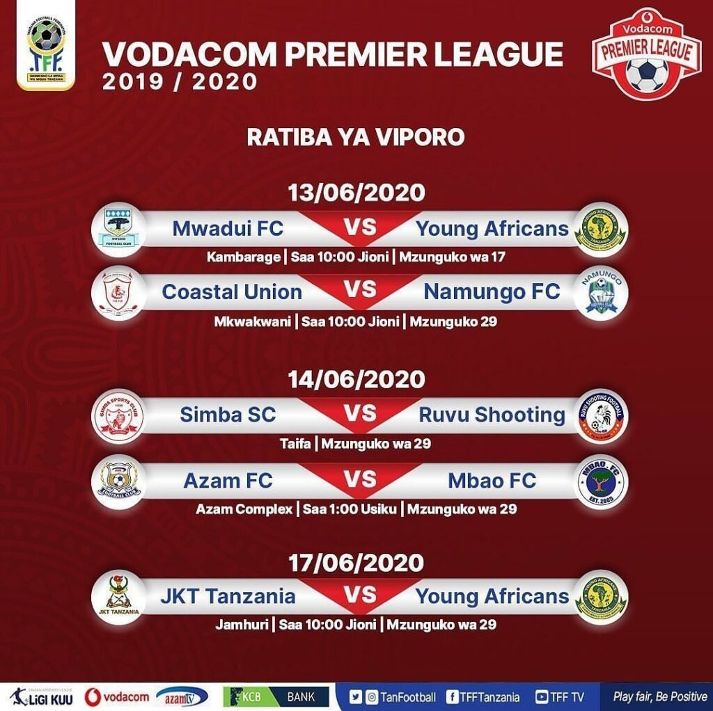 Ratiba Ya VPL 2019/2020 | Vodacom Premier League Timetable