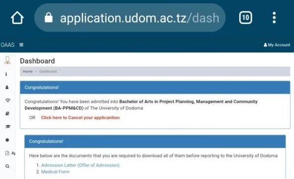 UDOM Join Instruction Form PDF 2020/2021