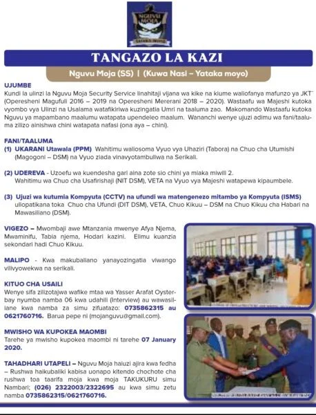 Job Vacancies At Nguvu Moja Security Service, December 2020