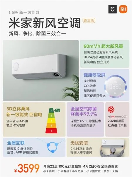 Xiaomi launches the MIJIA Fresh Air Conditioner Premium Edition (Price $547)