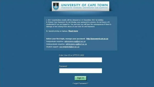 UCT Student Portal Registration & Login (Student Self Service)