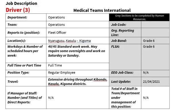 Drivers Vacancies At Medical Teams International (3 POSTS)