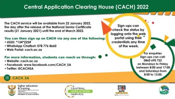 Central Application Clearing House (CACH) 2022 CACH Application 2022 and Status Check for Grade 12 SA Youths 