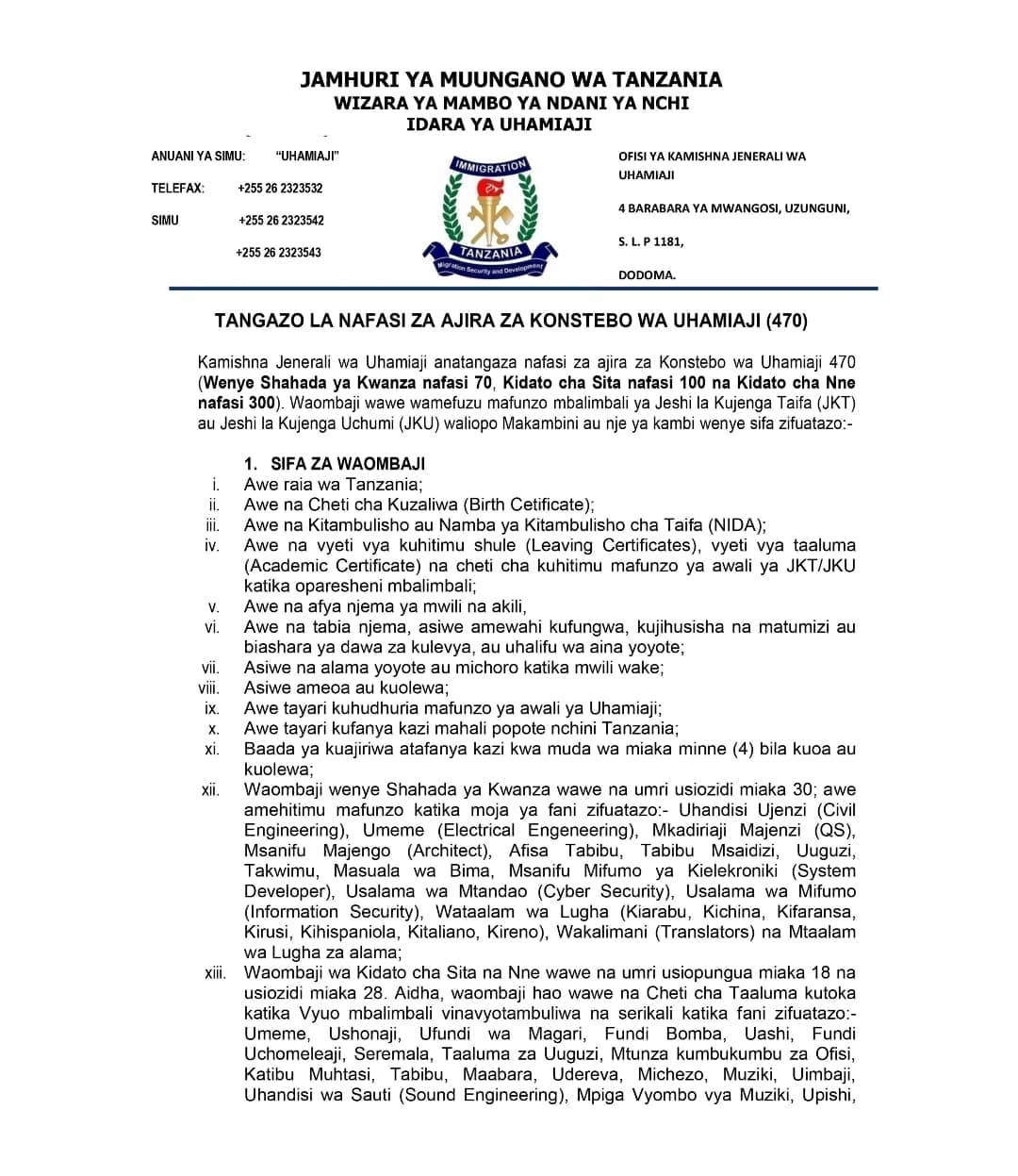 470 Job Opportunities At Immigration Services Department