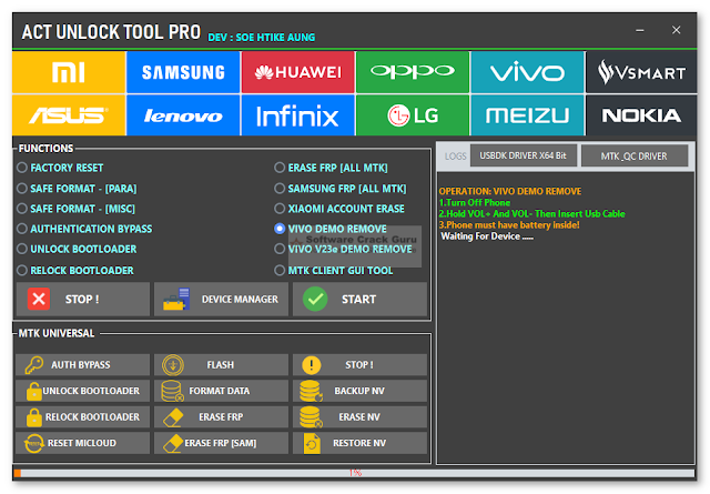 ACT Unlock Tool Pro V1.0 With Loader 100% Working Free All MTK working