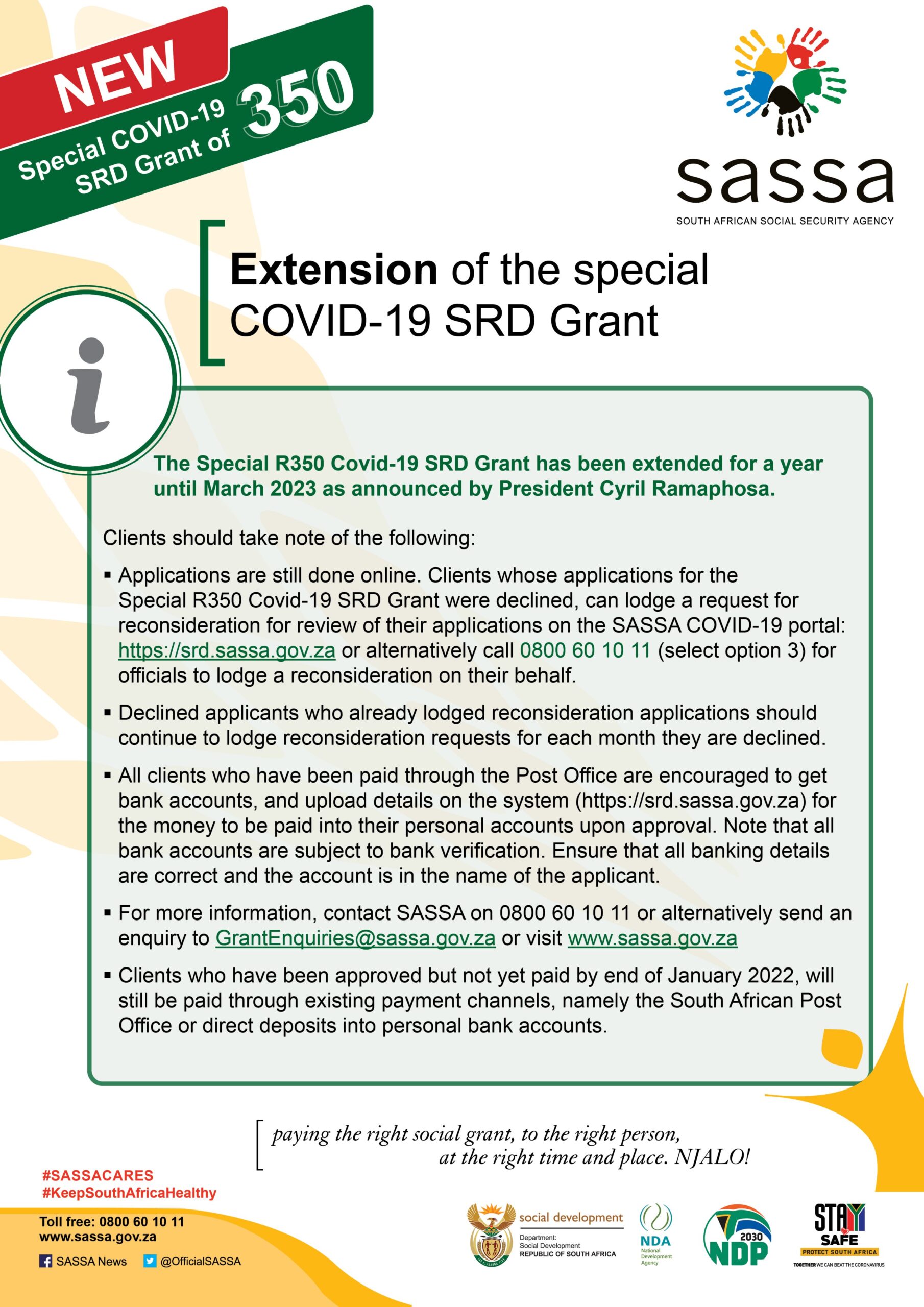 Extension of the special COVID-19 SRD Grant
