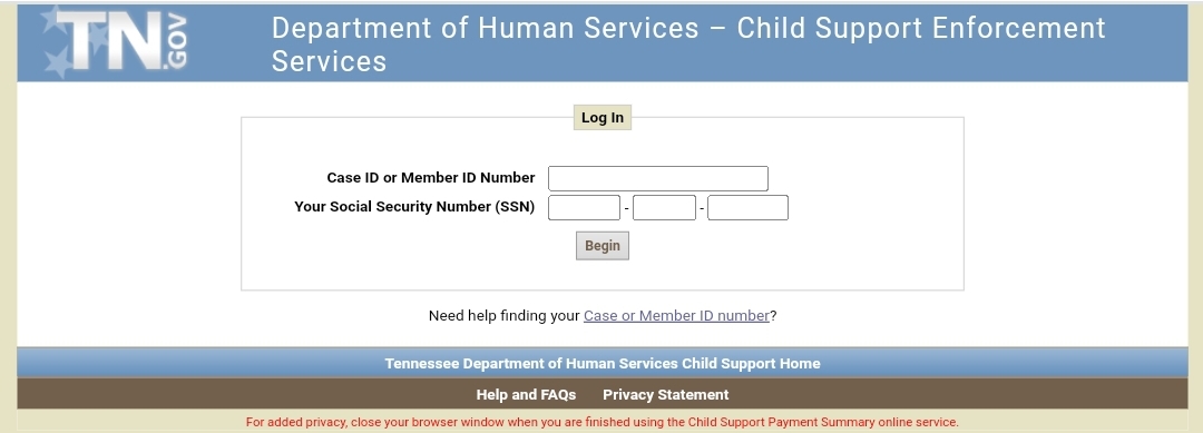 Tennessee child support login