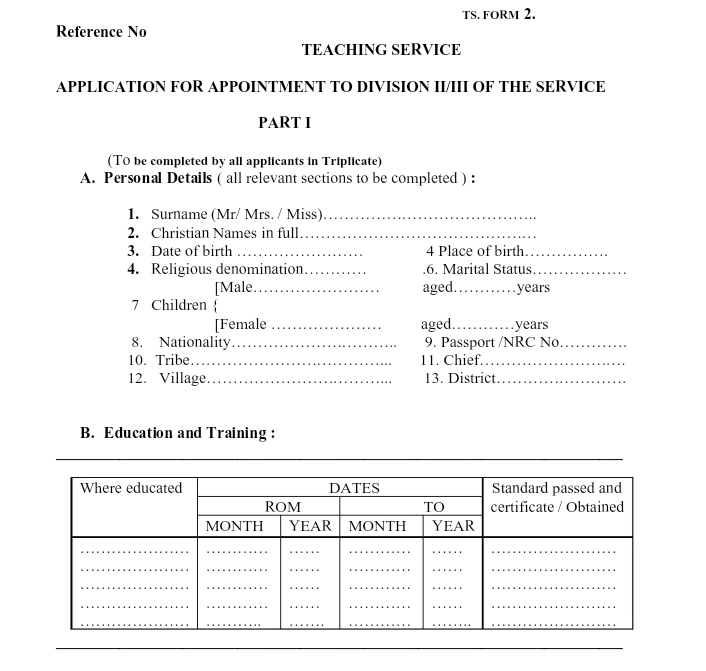 Zambia TS Form 1 & TS Form 2 PDF Download 