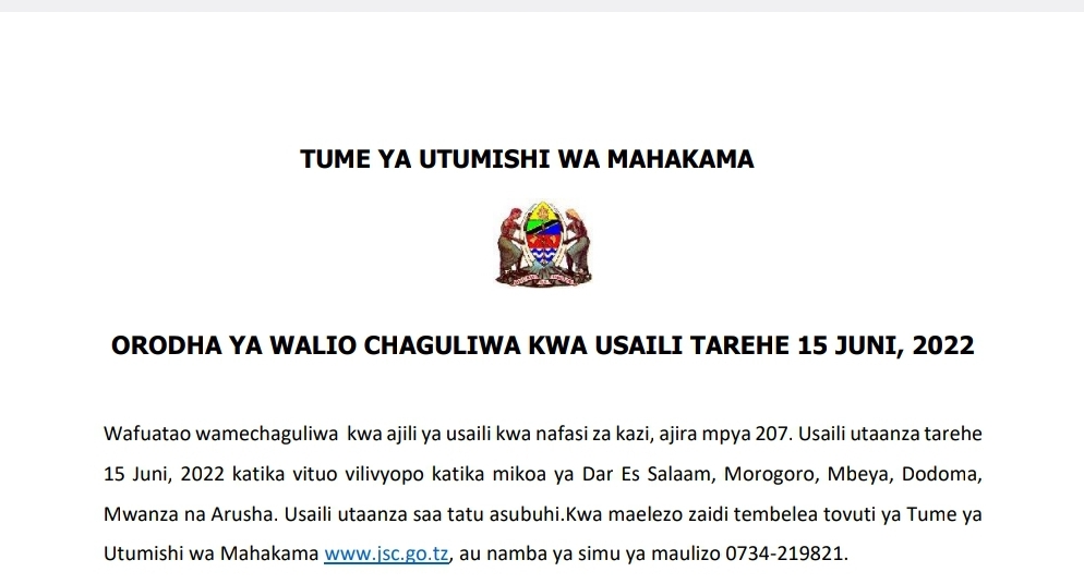 Call For Interview At Tume ya Utumishi wa Mahakama | Download PDF 